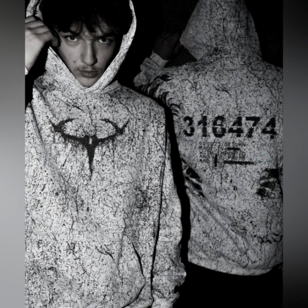 Men's Black and White Graphic Hoodie